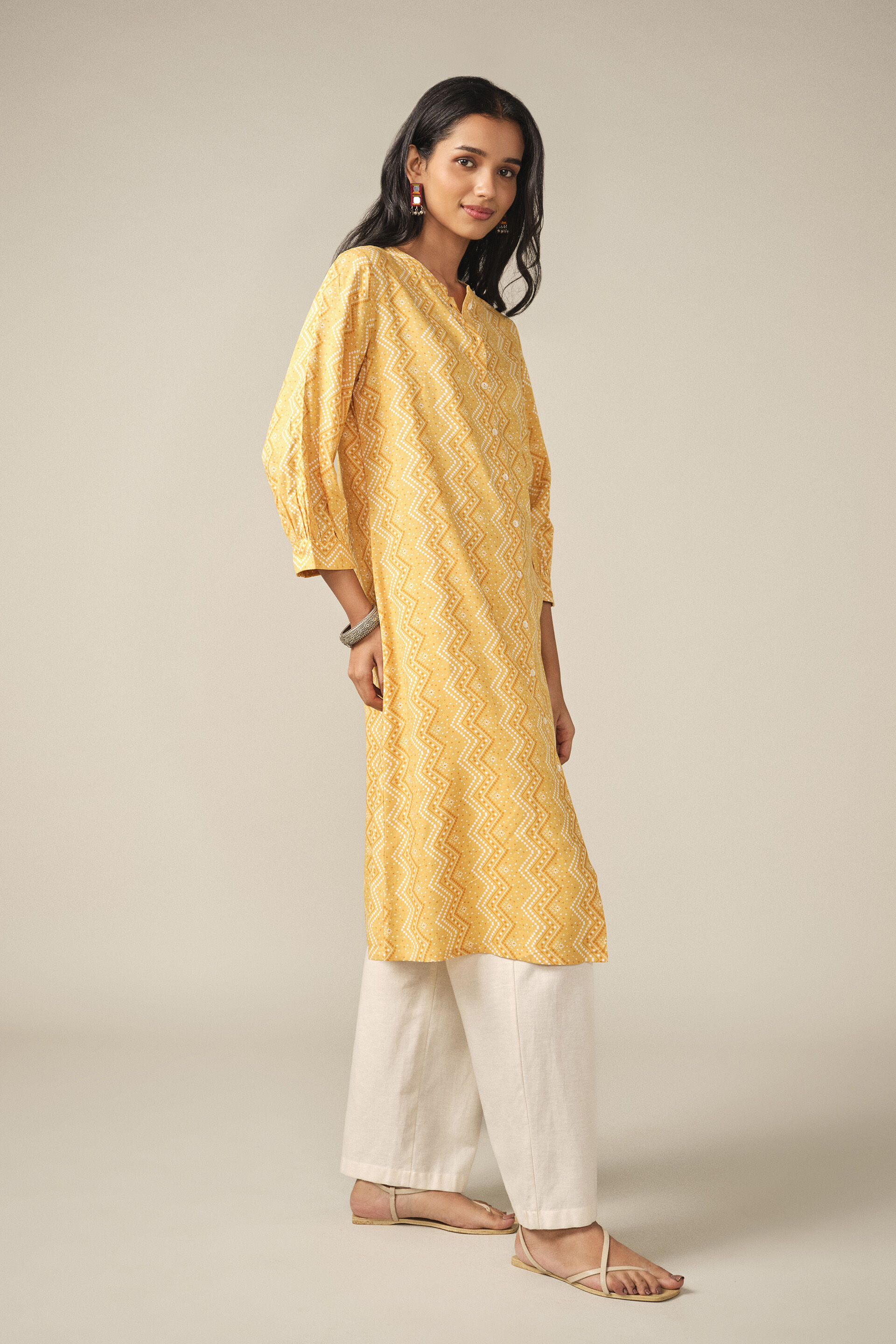 Printed Kurta in Yellow, Yellow, image 4